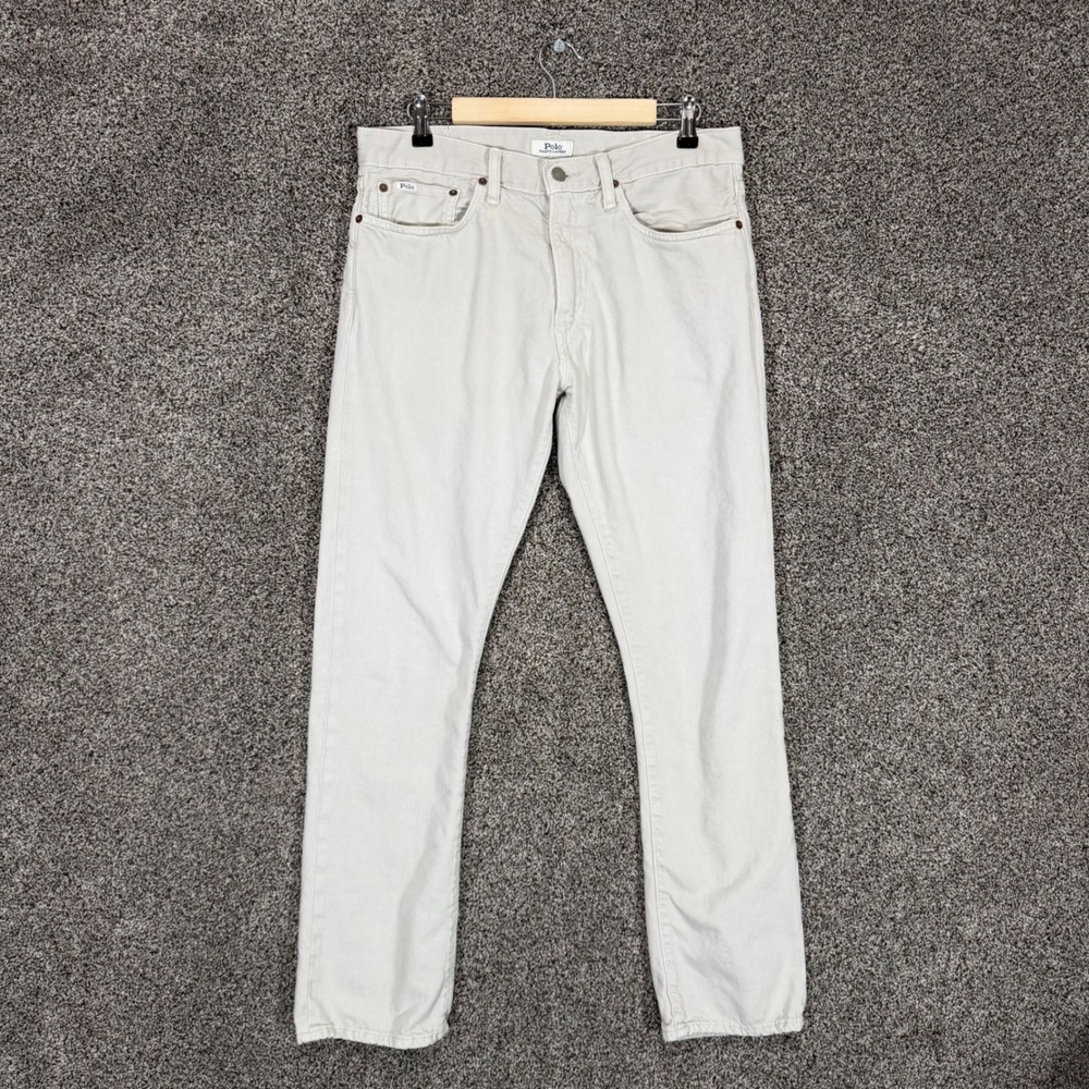 Polo Ralph Lauren Varick Slim Straight Jeans Mens 32/32 Beige Denim Hemp Blend